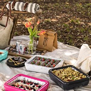 Fancy Panz Classic, Dress Up & Protect Your Foil Pan, Made in USA, Fits Half Size Foil Pans. Foil Pan & Serving Spoon Included. Hot or Cold Food. Stackable for easy travel. (Hot Pink)