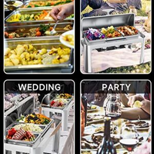 Halamine Roll Top Chafing Dish Buffet Set, 9 Qt Stainless Steel Catering Chafer Server with 3 1/3 Size Pans Rectangle Catering Warmer Server for Wedding, Parties, Banquet, Catering Events, Graduation