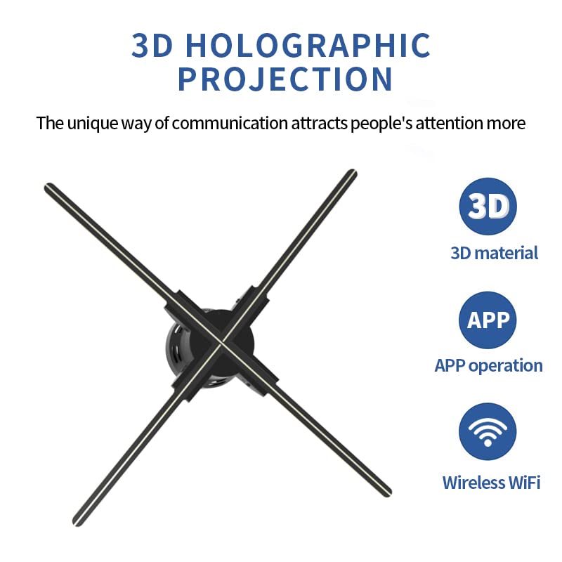 3D Hologram Fan HD Hologram Projector Advertising LED 4 Leaves Tabletop Holographic Fan Display for Business Store Advertising Display Christmas