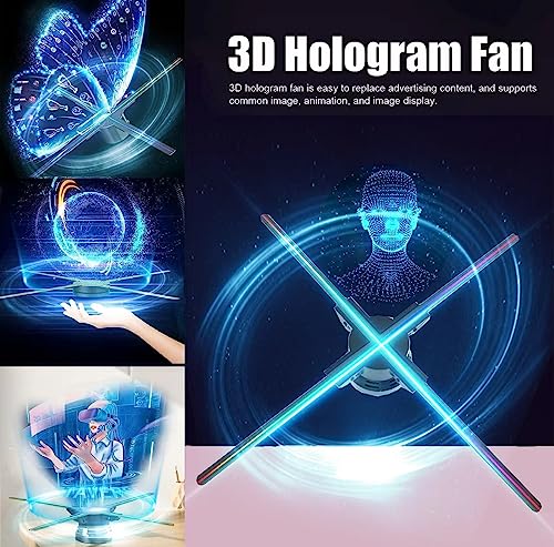 3D Hologram Fan HD Hologram Projector Advertising LED 4 Leaves Tabletop Holographic Fan Display for Business Store Advertising Display Christmas