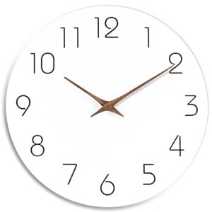 mosewa wall clock 8 inch silent non ticking wall clocks battery operated - simple minimalist wooden clock decorative for kitchen,home,bedroom,living room, office(8" white)