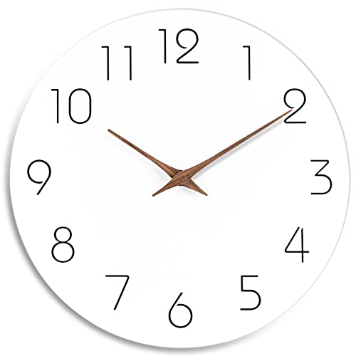 Mosewa Wall Clock 8 Inch Silent Non Ticking Wall Clocks Battery Operated - Simple Minimalist Wooden Clock Decorative for Kitchen,Home,Bedroom,Living Room, Office(8" White)