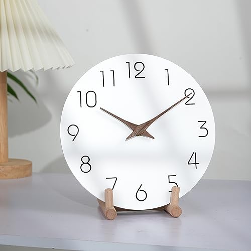 Mosewa Wall Clock 8 Inch Silent Non Ticking Wall Clocks Battery Operated - Simple Minimalist Wooden Clock Decorative for Kitchen,Home,Bedroom,Living Room, Office(8" White)