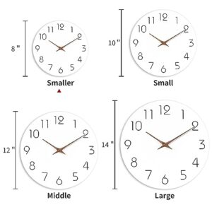 Mosewa Wall Clock 8 Inch Silent Non Ticking Wall Clocks Battery Operated - Simple Minimalist Wooden Clock Decorative for Kitchen,Home,Bedroom,Living Room, Office(8" White)