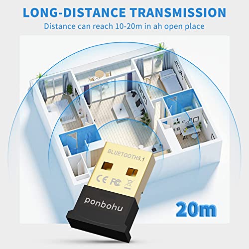 USB Bluetooth Adapter for PC Receiver - Ponbohu Mini Bluetooth 5.1 EDR Dongle transmitter for Computer Desktop Transfer for Laptop Bluetooth Headset Speaker Keyboard Mouse Printer Windows11/10/8.1/8/7