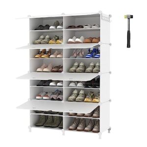 awtatos shoe rack, 8 tier shoe storage cabinet with door, 32 pair shoe organizer shelves for closet hallway bedroom entryway, white
