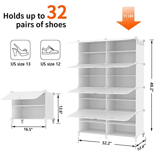 AWTATOS Shoe Rack, 8 Tier Shoe Storage Cabinet with Door, 32 Pair Shoe Organizer Shelves for Closet Hallway Bedroom Entryway, White