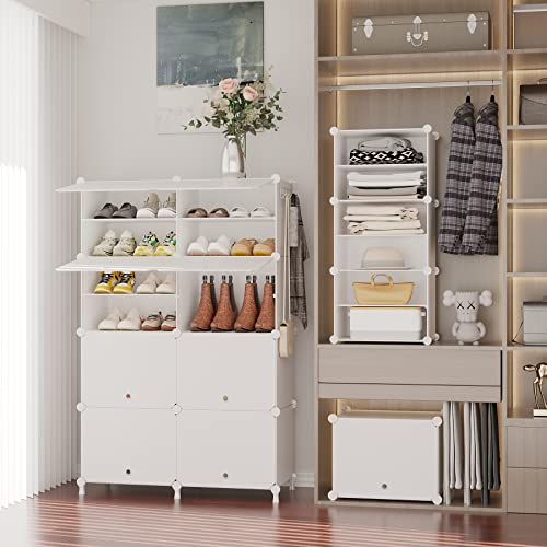 AWTATOS Shoe Rack, 8 Tier Shoe Storage Cabinet with Door, 32 Pair Shoe Organizer Shelves for Closet Hallway Bedroom Entryway, White