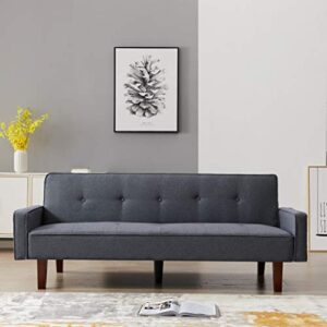 eafurn button tufted sofa bed, linen fabric adjustable sleeper modern reversible convertible folding lounge couch loveseat daybed for living room with solid wood legs, dark grey