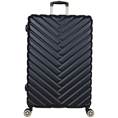 Kenneth Cole Reaction "Madison Square" Women's Luggage Lightweight Hardside Chevron Expandable 8-Wheel Spinner Checked Suitcase, 24-inch Checked, Black