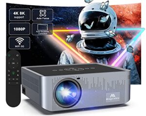 projector 4k 8k supported with 5g wifi bluetooth 5.0, movie auto focus projector 1080p native 300 ansi 10000 lumens, auto keystone correction portable outdoor projector compatible wiht tv stick, pc