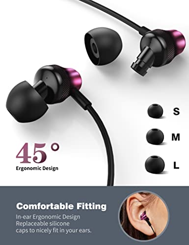 USB C Headphone Type C Earphone Hifi Stereo Wired Earbuds for Google Pixel 6a 7a 7 6 Samsung A53 A54 S23 in-Ear Noise Canceling Bass Corded Headset with Mic for Galaxy Z Flip Fold 5 4 S22 S21 S20 Wine