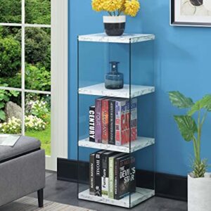 Convenience Concepts SoHo Glass Desk with Charging Station, 42", Faux White Marble & SoHo 4 Tier Tower Bookcase, White Faux Marble