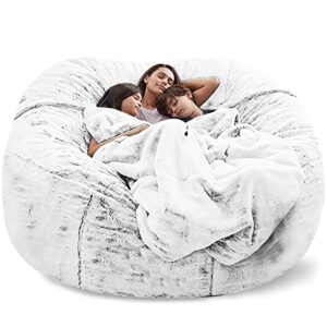 giant fur bean bag chair cover for kids adults, (no filler) living room furniture big round soft fluffy faux fur beanbag lazy sofa bed cover,snow white,6ft 180 * 90cm(snow white)