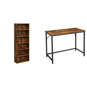 vasagle bookshelf, 6-tier open bookcase, floor standing unit, rustic brown ulbc166x01 & 39-inch computer writing desk, home office small study workstation, 39.4, rustic brown + black