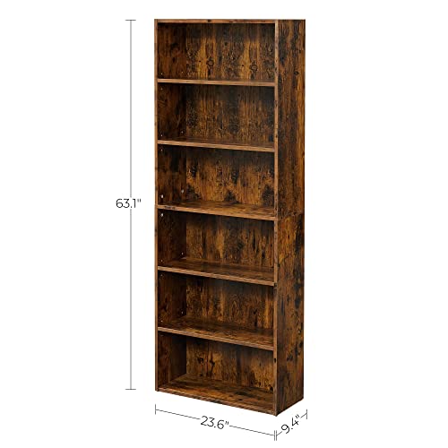 VASAGLE Bookshelf, 6-Tier Open Bookcase, Floor Standing Unit, Rustic Brown ULBC166X01 & 39-Inch Computer Writing Desk, Home Office Small Study Workstation, 39.4, Rustic Brown + Black
