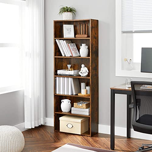 VASAGLE Bookshelf, 6-Tier Open Bookcase, Floor Standing Unit, Rustic Brown ULBC166X01 & 39-Inch Computer Writing Desk, Home Office Small Study Workstation, 39.4, Rustic Brown + Black