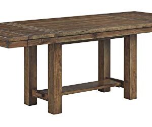 Signature Design by Ashley Moriville Farmhouse 36” x 30” Dining Extension Table, Seats up to 8, Brown & Moriville Casual Rustic Upholstered Dining Bench, Grey & Brown