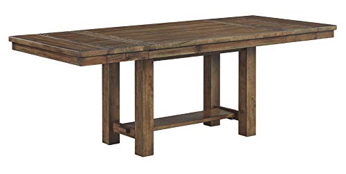 Signature Design by Ashley Moriville Farmhouse 36” x 30” Dining Extension Table, Seats up to 8, Brown & Moriville Casual Rustic Upholstered Dining Bench, Grey & Brown