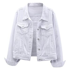 ladyful women's casual jean jacket distressed ripped denim jacket coat with pockets