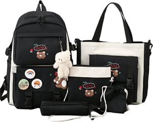 mojiduo 5pcs set kawaii backpack with cute plush pendants & badge,19 gallon capacity school bag cute aesthetic backpack