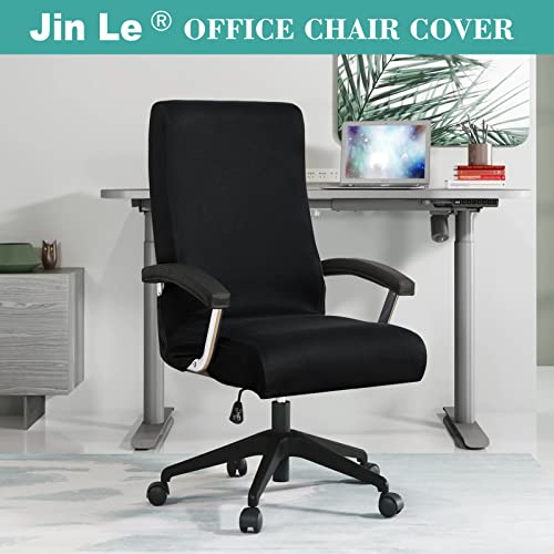 Jin Le Office Chair Cover- Medium, Black- Removable Computer Chair Cover for Office Chair with Zipper for Universal Rotating Chair Desk Chair Cover High Back Chair Seat Washable Protector for Pets