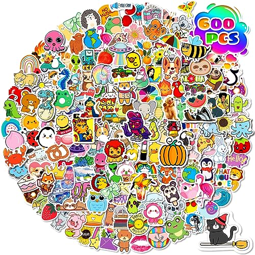 600 Pcs Cute Stickers for Kids, Water Bottle Stickers for Kids, Waterproof Vinyl Bulk Stickers for Laptop Hydroflask Skateboard, Kids Stickers for Boys Girls Teens