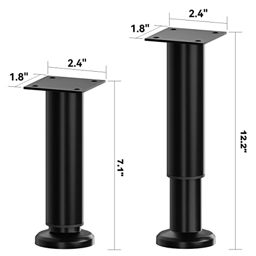 2pcs(7.1"-12.2")Adjustable Height Furniture Support Legs,Heavy Duty Furniture Replacement Legs Feet Foot,bed frame slat center support leg, Great for Sofa/Dresser/Coffee/Table/Couch/Cabinet