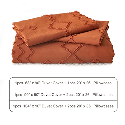 EMME Queen Duvet Cover, Tufted Microfiber Duvet Cover Set, Boho Bedding Sets Queen for All Seasons, 3 Pieces Embroidery Chic Duvet Cover Full, 1 Duvet Cover + 2 Pillowcases (Pumpkin, Queen)