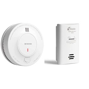 x-sense smoke alarm, 10-year battery fire alarm smoke detector, sd2j0ax & kidde carbon monoxide detector, ac plug-in with battery backup, co alarm with replacement alert