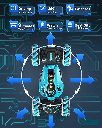 Gesture Rc Car,1:12 4WD 2.4G Hand Controlled Rc Car With Spray, All Terrain Remote Control Car For Boys 8-12,Toys For 7 8 9 10 11 12 Year Old Boys/Girls, Gift Ideas Birthday Chirstams RC Truck-Blue