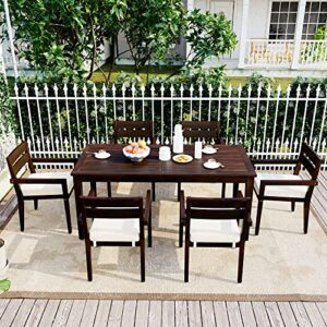 kelria outdoor dining table 7-piece acacia wood tabletop and 6 comfy cushion chairs conversation sets suitable for patio, balcony, courtyard, poolside, or backyard, dark brown, espresso