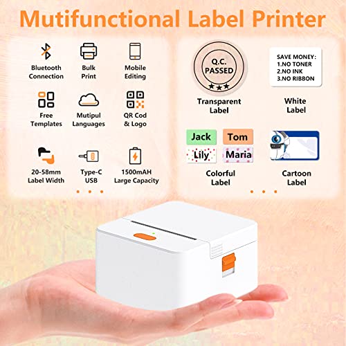 Lemketan Label Maker Machine, Portable Small Bluetooth Thermal Label Printer, Mini Printer Wireless Labeler for Small Business Tape Barcode Storage Mailing Office Home Compatible PC&Phones