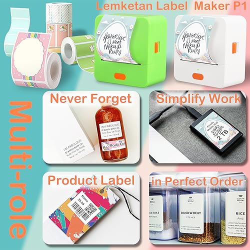 Lemketan Label Maker Machine, Portable Small Bluetooth Thermal Label Printer, Mini Printer Wireless Labeler for Small Business Tape Barcode Storage Mailing Office Home Compatible PC&Phones