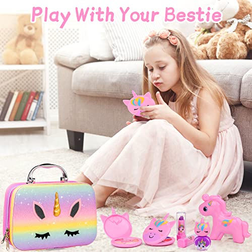 MagicToiee Brithday Gifts Unicorn Makeup Kit for Kids, Washable Cosmetic Set as Princess Birthday Gift Toy with Bag, Children Cosmetic Beauty Set for Girls Age 4 5 6 7 8 9 10 Year Old