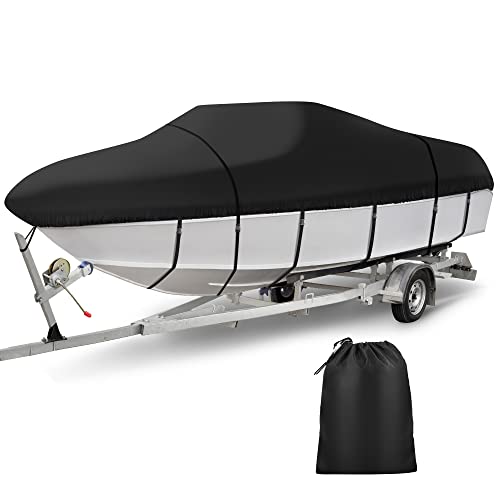 MICTUNING Boat Cover 17-19FT 210D Waterproof Heavy Duty Boat Cover UV Resistant Cover with Adjustable Fixing Straps for V-Hull,Fish&Ski,Pro-Style,Fishing Boat etc