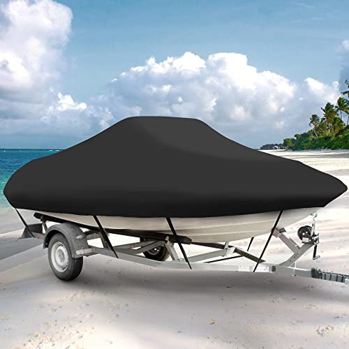 MICTUNING Boat Cover 17-19FT 210D Waterproof Heavy Duty Boat Cover UV Resistant Cover with Adjustable Fixing Straps for V-Hull,Fish&Ski,Pro-Style,Fishing Boat etc