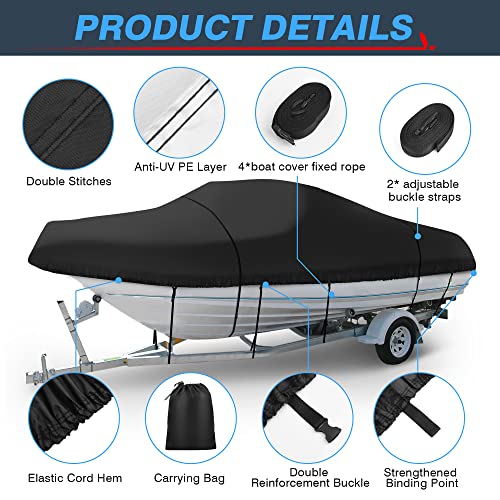 MICTUNING Boat Cover 17-19FT 210D Waterproof Heavy Duty Boat Cover UV Resistant Cover with Adjustable Fixing Straps for V-Hull,Fish&Ski,Pro-Style,Fishing Boat etc