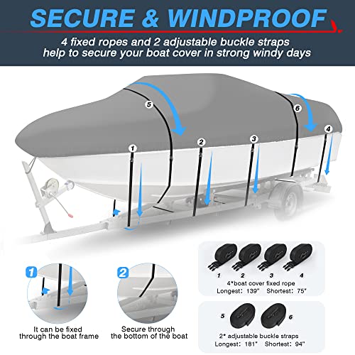 MICTUNING Boat Cover 17-19FT 210D Waterproof Heavy Duty Boat Cover UV Resistant Cover with Adjustable Fixing Straps for V-Hull,Fish&Ski,Pro-Style,Fishing Boat etc