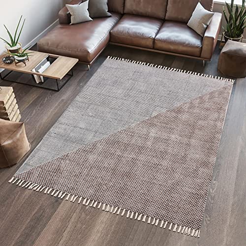 Casavani Hand Block Printed Cotton Dhurrie Abstract Brown & Black Area Rug Doormat Floor Rug Indoor Area Rugs for Bedroom Living Room Laundry Room 4x6 Feet