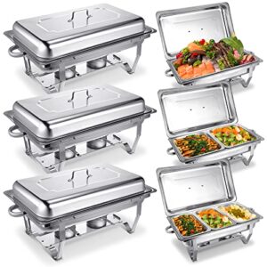 hoolerry 6 pcs chafing dish buffet set 9 qt stainless steel chafer full size half size 1/3 size chafing food pans rectangular catering warmer set for parties banquet wedding serving dining