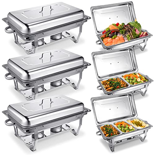 Hoolerry 6 Pcs Chafing Dish Buffet Set 9 Qt Stainless Steel Chafer Full Size Half Size 1/3 Size Chafing Food Pans Rectangular Catering Warmer Set for Parties Banquet Wedding Serving Dining