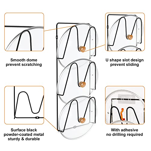 SGOOOD 2 Pack Pot Lid Organizer Rack - 3 Tier Pot Lids Holder No Drilling Adhesive Wall Mounted Lid Rack for Kitchen Cabinet Door Mounted Pot and Pan Covers Holder Rack, Black