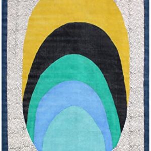 Casavani Indian Handmade Cotton Dhurrie Bordered Blue & Yellow Area Rug Boho Kilim Flat Weave Rug Indoor Hall Room Decor Carpet Throw Rugs for Bedroom Living Room Bathroom Balcony 6x12 Feet Runner