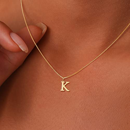 Foxgirl Gold Initial Necklaces for Women, Dainty Box Chain Letter Necklace Tiny B Pendant Choker Necklace Handmade Cute Personalized Letter Name Necklace Gold Jewelry Necklace for Teen Girls Gifts