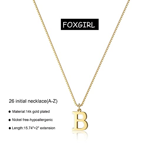 Foxgirl Gold Initial Necklaces for Women, Dainty Box Chain Letter Necklace Tiny B Pendant Choker Necklace Handmade Cute Personalized Letter Name Necklace Gold Jewelry Necklace for Teen Girls Gifts