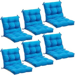 marsui 6 pcs outdoor indoor seat and back chair cushions tufted pillow all weather seasonal replacement cushions with ties patio furniture cushions outdoor furniture (blue)