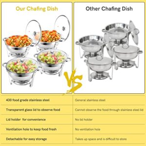 BriSunshine 6 Packs 5 QT Chafing Dish Buffet Set, Stainless Steel Round Chafer Sets with Glass Lid & Lid Holder, Food Warmer For Parties Weddings Catering