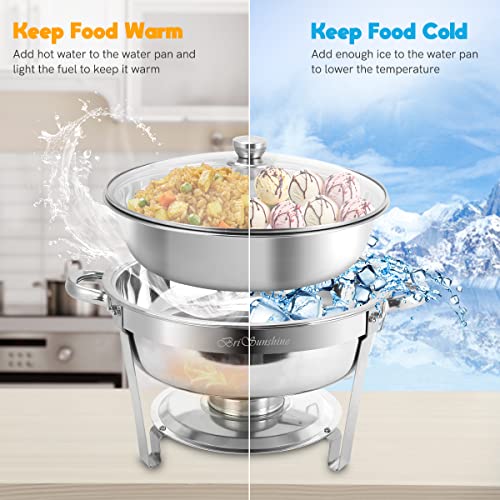 BriSunshine 6 Packs 5 QT Chafing Dish Buffet Set, Stainless Steel Round Chafer Sets with Glass Lid & Lid Holder, Food Warmer For Parties Weddings Catering