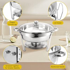 BriSunshine 6 Packs 5 QT Chafing Dish Buffet Set, Stainless Steel Round Chafer Sets with Glass Lid & Lid Holder, Food Warmer For Parties Weddings Catering